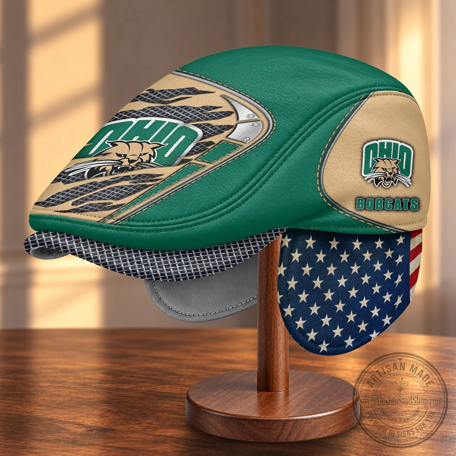 Ohio Bobcats NCAA Flat Cap with Foldable Ear Flaps